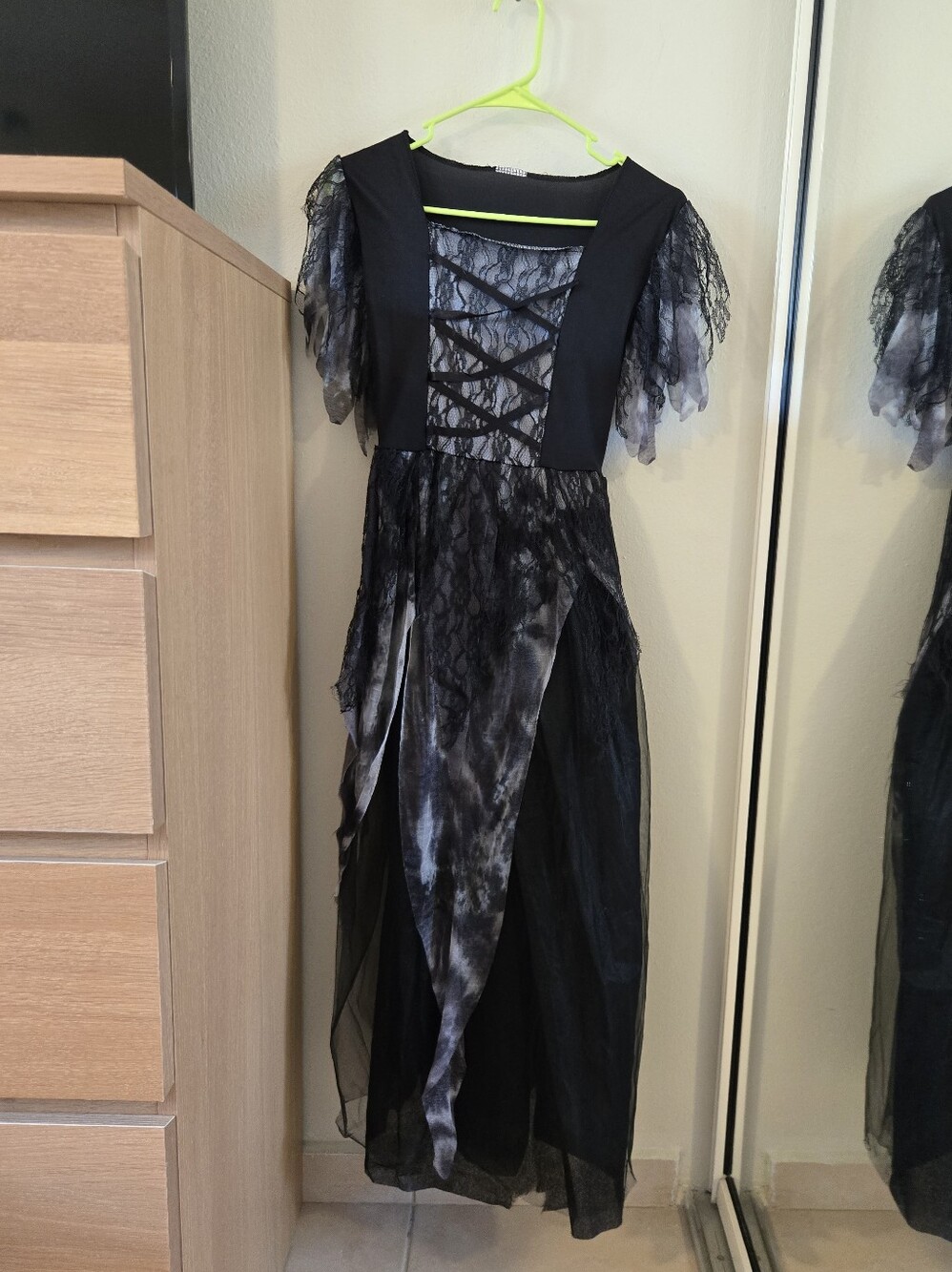 Girls Black Lace-up Corpse Bride Costume Dress with Headband